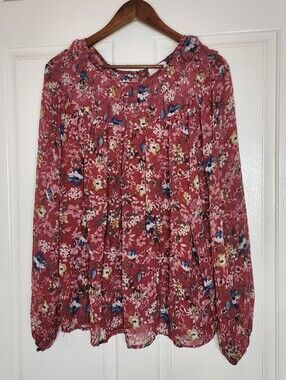 Hailey & Co. Marsala Floral Sheer Long Sleeve Blouse Size Medium